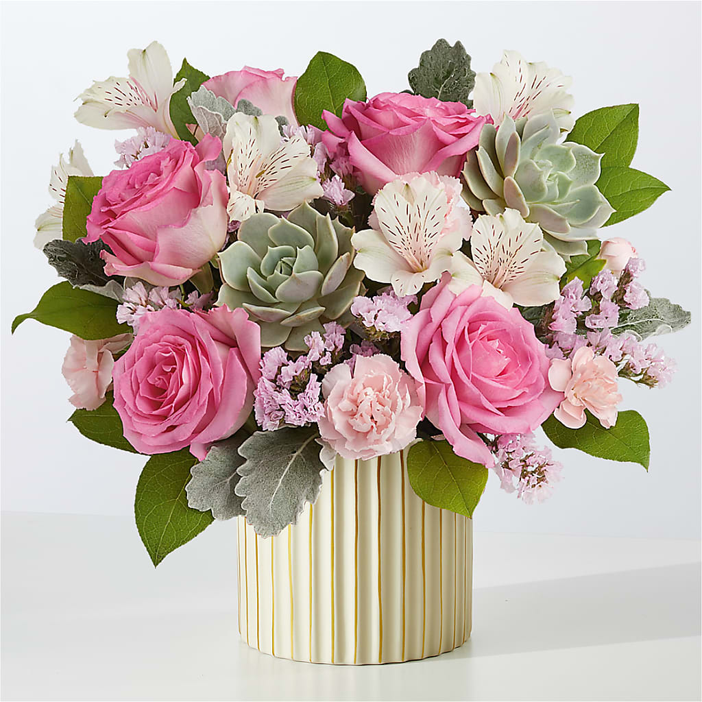 Dusty Rose Bouquet with Ivory Vase – Laurie Clark Designs, Thamesville ON