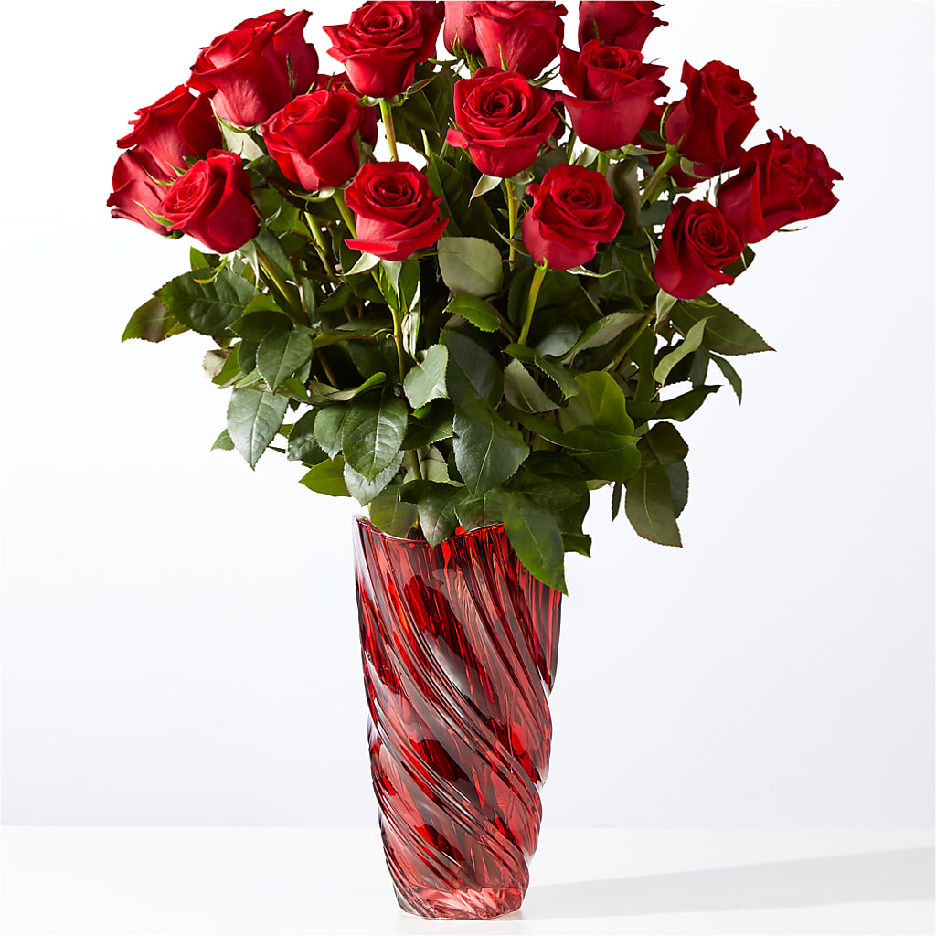 Classic Love Red Rose Bouquet with Luxe Swirl Vase – Laurie Clark Designs, Thamesville ON