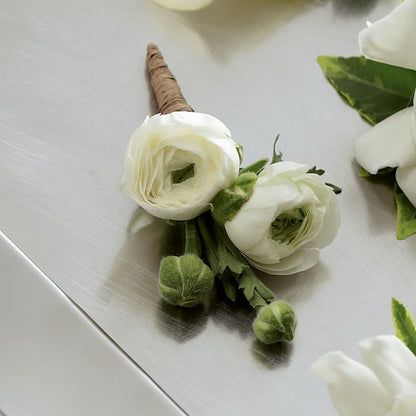 White Ranunculus Boutonniere –  Laurie Clark Designs, Thamesville ON