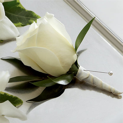 White Rose Boutonniere –  Laurie Clark Designs, Thamesville ON